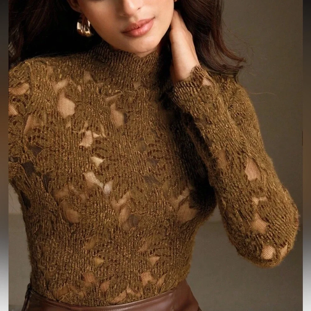 Elegant Brown Lace Women Top